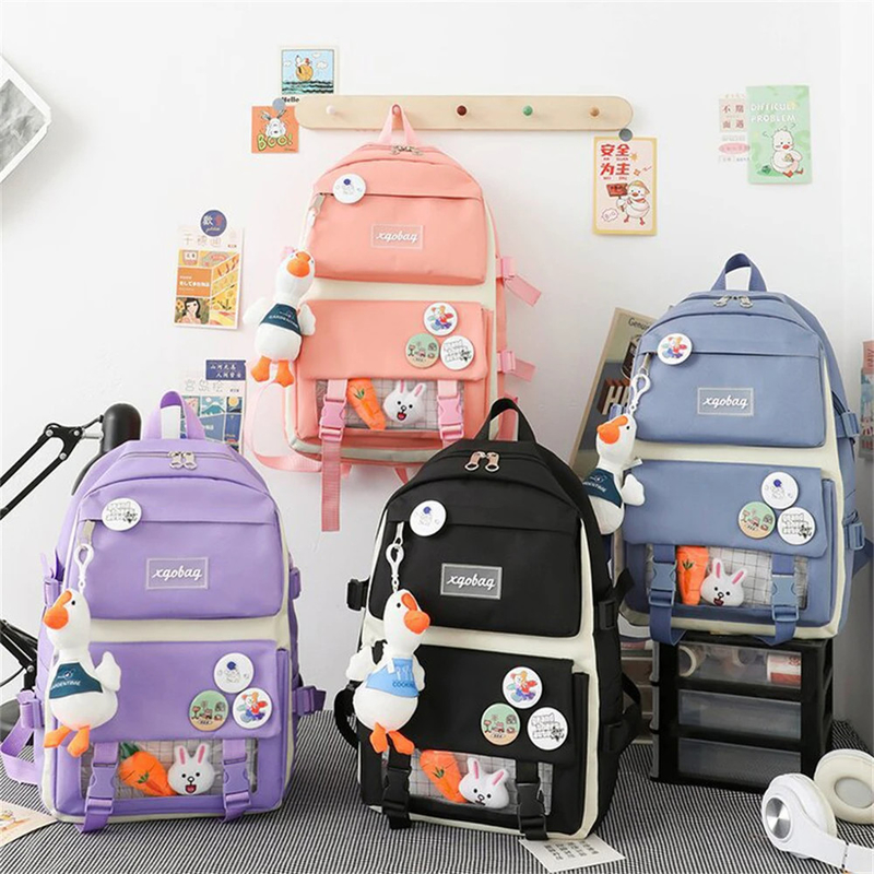 Χονδρικό Cute 4pcs/Set Πρωτοβάθμια σχολική τσάντα Κορίτσια Harajuku Kawaii Φοιτητική τσάντα βιβλίων Εφηβική τσάντα Μεγάλης χωρητικότητας Φοιτητική Ρουκσάκ Κορίτσια σχολική τσάντα σετ